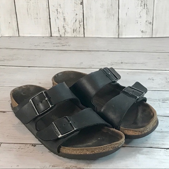 Black Birkenstock Leather Arizona Sandal - Picture 1 of 13